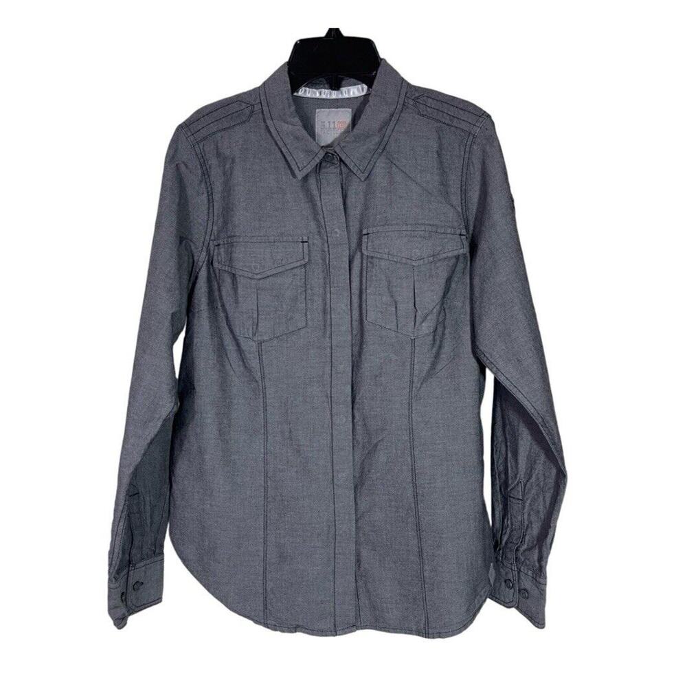 5.11 Tactical Athena Top Womens Medium Gray Long Sleeve Snap Button Workwear